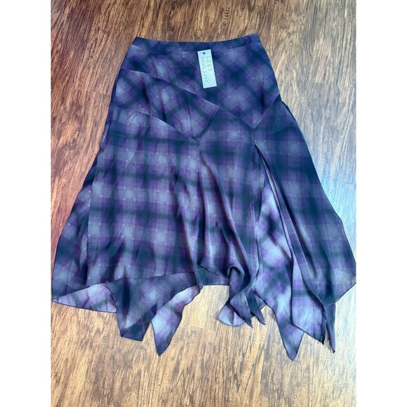Ruff Hewn Women’s Skirt Large Purple Plaid Handkerchief Style NWT - Picture 1 of 6